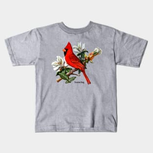 Cardinal Perch Red Bird Kids T-Shirt